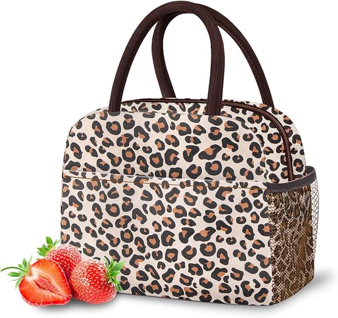 DALINDA Lunch Bag Women,Lunch Box Adult for Women Men Reusable Insulated Lunch Tote Bag,Leakproof Food Handbags Case High Capacity for Travel Work Picnic Beach,Leopard