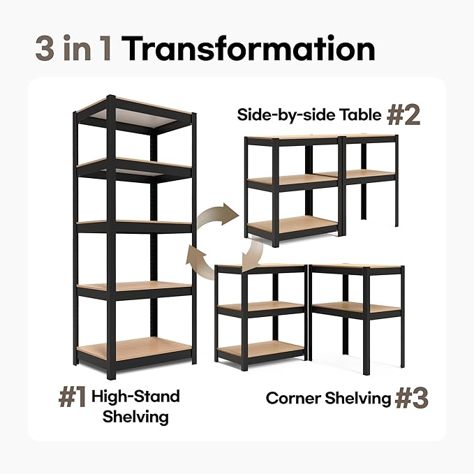 HOMEDANT House Black 5 Tier 24.4" W Laminated Metal Shelving Unit Adjustable Storage Utility Rack Heavy Duty Shelves Organization Multipurpose Shelf Kitchen Garage Pantry Closet 3 Pack