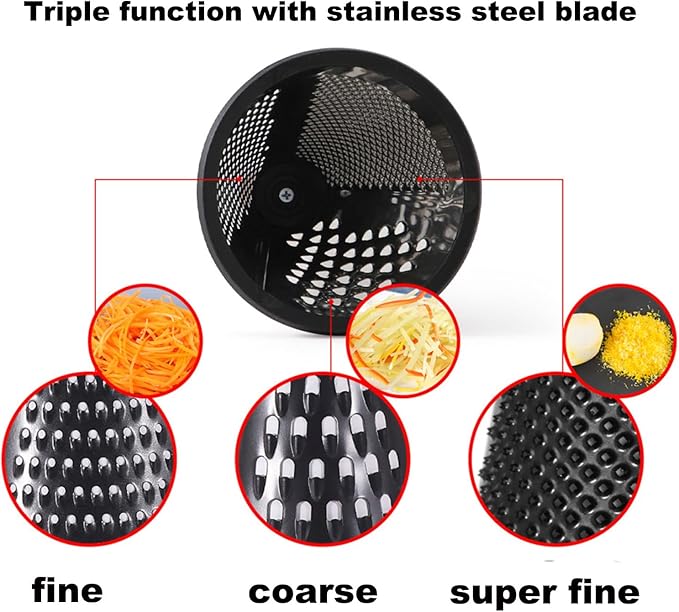 Cone Cheese Grater with Handle Stainless Steel Grater Triple Function Wood Handle Shredder Non-Slip Rubber Bottom Hand Held Multifunction Vegetables Grater Black 4-Size (Size L: 10.6" X 4.7" Black)