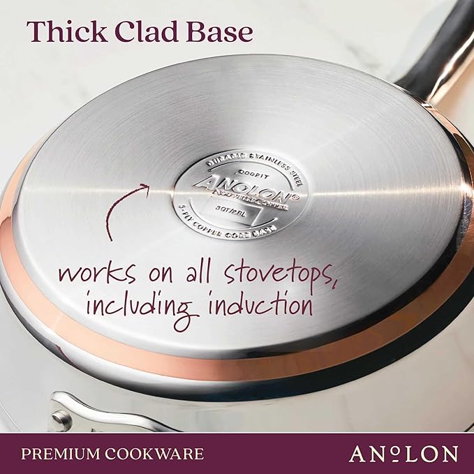 Anolon Nouvelle Stainless Stainless Steel Frying Pan Set / Fry Pan Set / Skillet Set - 8 Inch and 9.5 Inch , Silver