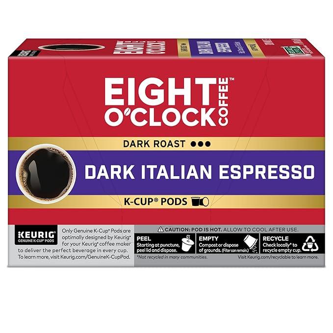 Eight O'Clock Coffee Dark Italian Roast Keurig Single-Serve K-Cup Pods, Dark Roast Coffee, 60 Count