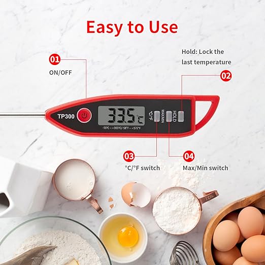 YFL Digital Meat Thermometer, Instant Read Food Thermometer, Large LCD Display, Waterproof Cooking Thermometer for Oven BBQ Grill Smoker Beef Turkey Camping & Kitchen Gadgets