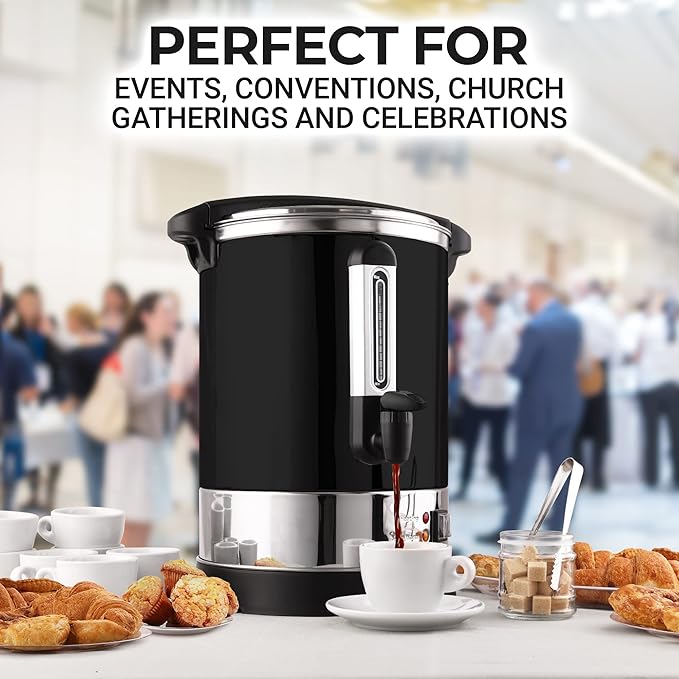 Zulay Kitchen Commercial Grade Coffee Maker Hot Water Urn - Percolator With Double-Wall Stainless Steel, Quick Brew, Stays Hot for Tea & Beverage at Events & Catering - Black - 50 cups