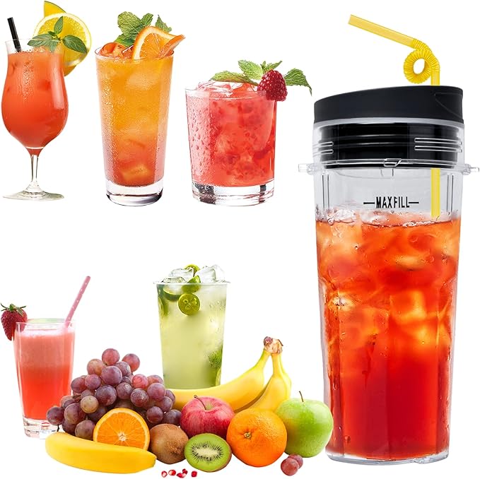 16oz Blender Cup Set Compatible with Ninja Replacement Parts, Single Serve Blender Cups+Sip & Seal lids for QB3001SS Fit Compact Personal QB3000 BL660 BL740 BL770 BL780 BL810