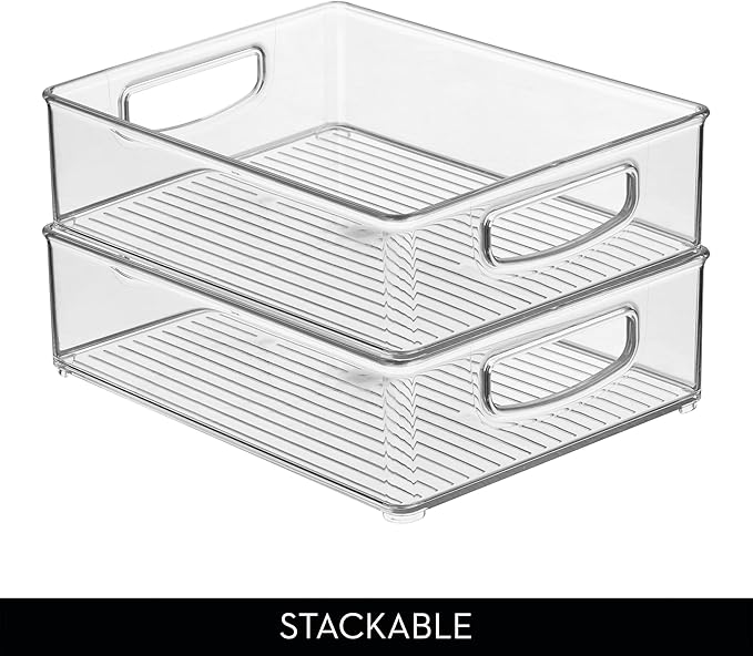 iDesign Plastic Stackable Pantry Bin - Organizer Bin with Handles for Cabinets or Fridge - Set of 4 - Clear