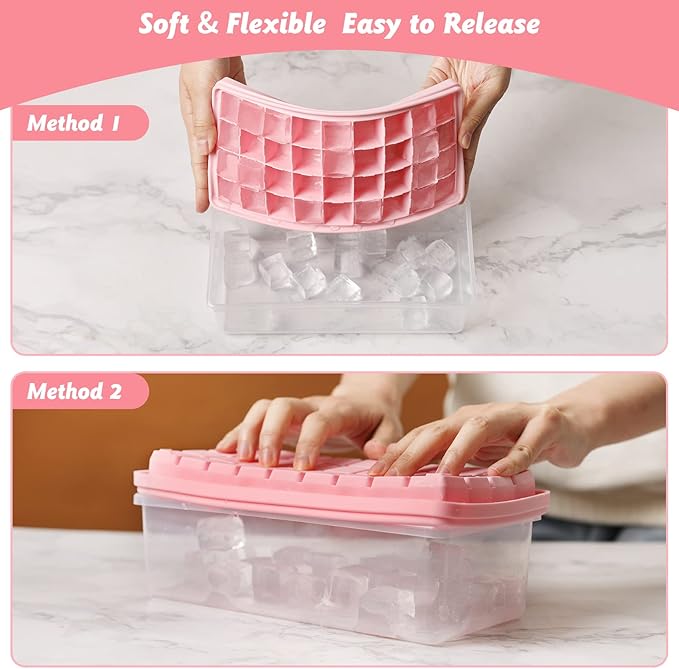 Silicone Ice Cube Tray with Leak-Proof Lid & Storage Bin for Freezer – BPA-Free 36-Piece Nugget Ice Molds, Spill-Resistant Cover & Ice Scoop Container Cover