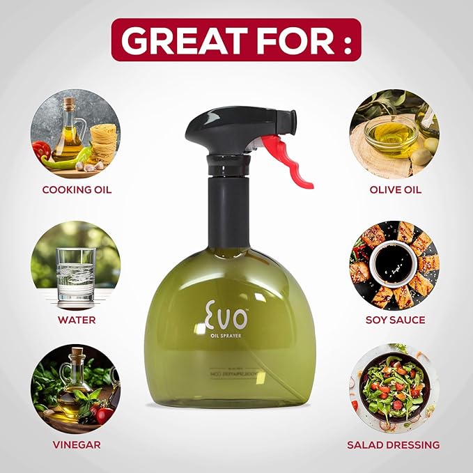 Evo Oil Sprayer Mini Non-Aerosol for Olive Oil, Cooking Oils, and Vinegars, Green, 8-Ounce Capacity, Set of 2