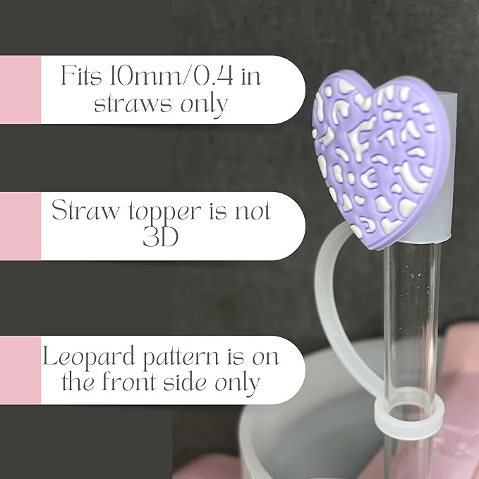 4 PCS Silicone Straw Covers Cap Compatible with Stanley Tumbler, pack of 10mm Cute Heart Straw Toppers for Tumblers Dust-Proof Drinking Straw Caps for Reusable Straws Tips Lids
