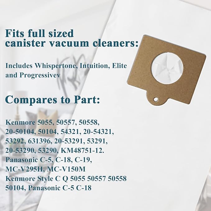6 Pack Type Q/C HEPA Replacement Vacuum Bags Compatible with Kenmore and Sears Canister Vacuum Fits Kenmore 5055 50557 50558 53291 Replace Part 53292.