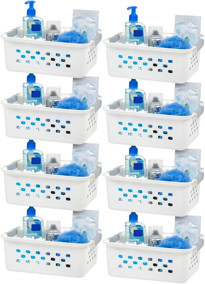 IRIS USA Plastic Basket, 8-Pack, Small, Shelves Storage Basket for Organizing Pantry Cabinet Bedroom Office Craft Room, White