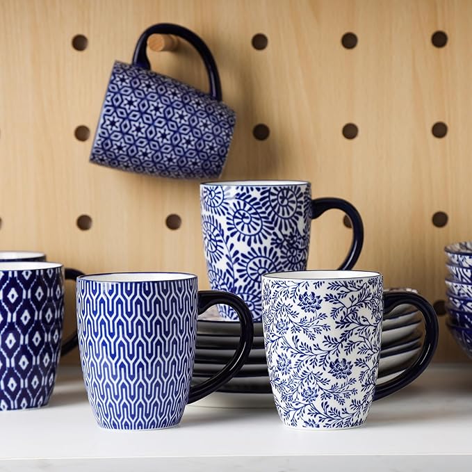 Selamica 30-Pieces Ceramic Dinnerware Sets for 6, Scratch Resistant Plates and Bowls Sets, Microwave and Dishwasher Safe, Vintage Blue A