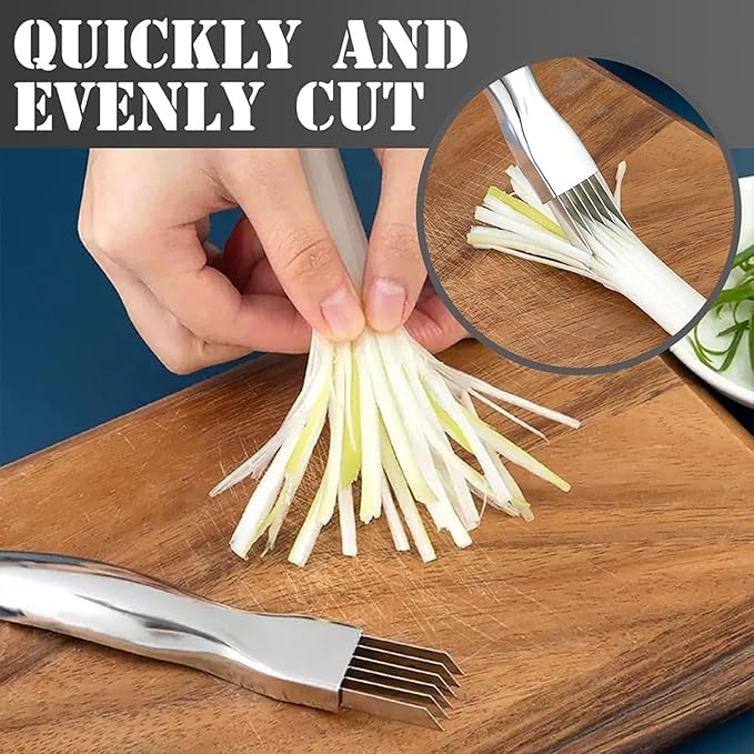 Shred Silk The Knife, 2025 Upgrade Green Onion Cutter Stainless Steel Chopped Kitchen Slicing Tool Cutter for Vegetables Onion Garlic, Multifunctional Kitchen Food Vegetable Cutter (3Pack)