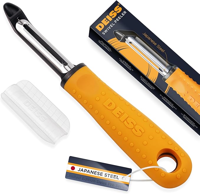 Deiss PRO Swivel Vegetable Peeler - Sharp Japan Stainless Steel Peeler With Easy Non-Slip Hand Grip, Potato Peelers For Kitchen, Fruit, Carrot, Apple, Veggie, Kiwi, Durable, Dishwasher Safe