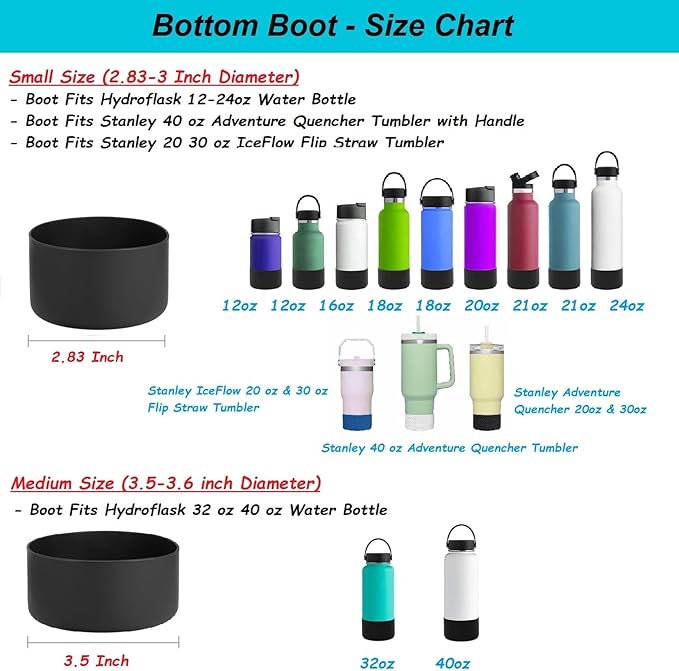 Silicone Boot for Hydro Flask 12-40 OZ Water Bottle, Boot for Stanley Cup 40 30 OZ, Bottom Boots for Hydroflask Sports Water Bottles, Silicone Bottom Cover Sleeve