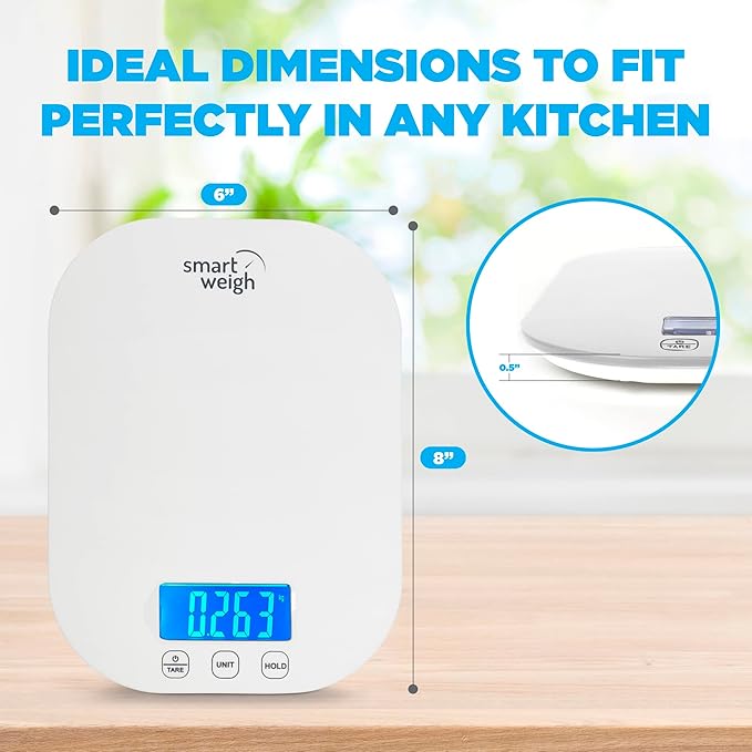 Smart Weigh White Digital Kitchen Scale for Cooking, Weight Loss, Calorie Tracking, Baking, Food Portion Control, and Meal Prep - Accurate Measurements in Grams and Ounces