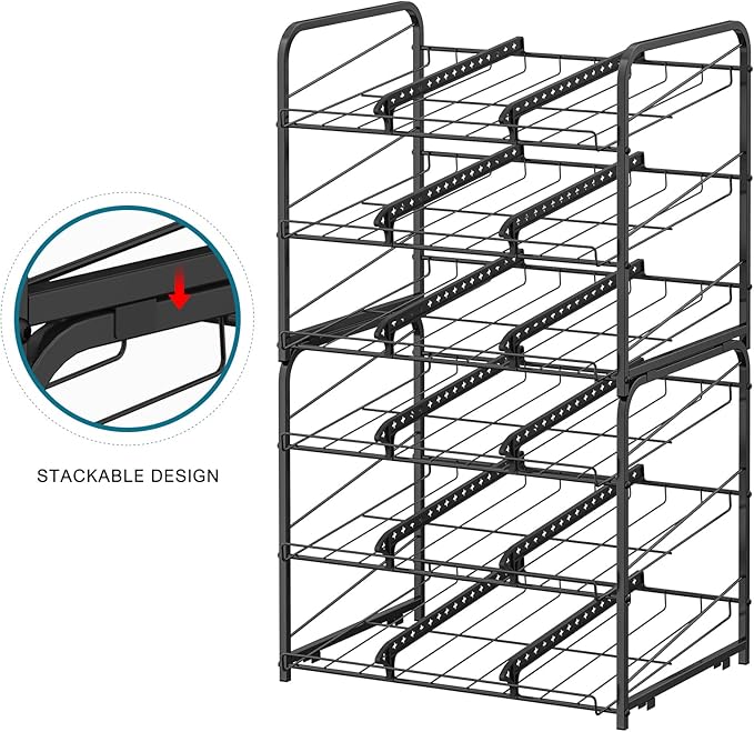 Can Organizer for Pantry Stackable 2 Pack, Can Storage Organizer Rack Stacking Can Dispensers Small Space Holds up to 36 Cans for Pantry, Kitchen, Cabinet Black