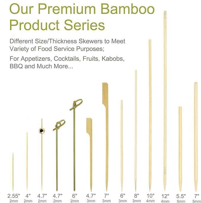 Minisland 200 Pcs Premium Bamboo Cocktail Toothpicks 4.7 and 6 Inch Long Knotted Skewers for Fruit Kabobs, Appetizers, Sandwiches, Drinks -MSL137