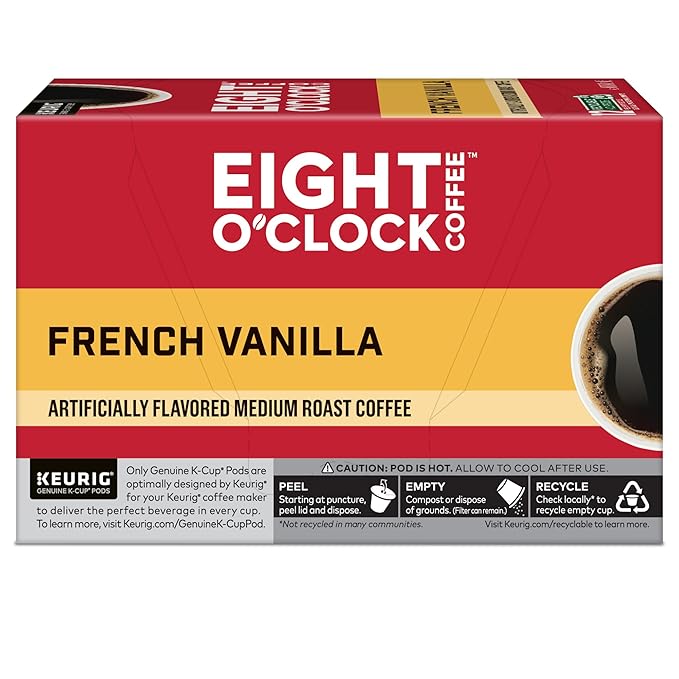 Eight O'Clock Coffee French Vanilla, Single-Serve Coffee K-Cup Pods, Medium Roast, 72 Count