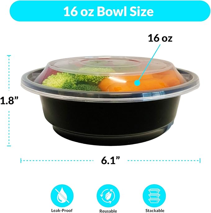 Reli. Meal Prep Bowls w/Lids - 50 Pack (16 oz) | Disposable Bowls with Lids | Microwave/Freezer Safe
