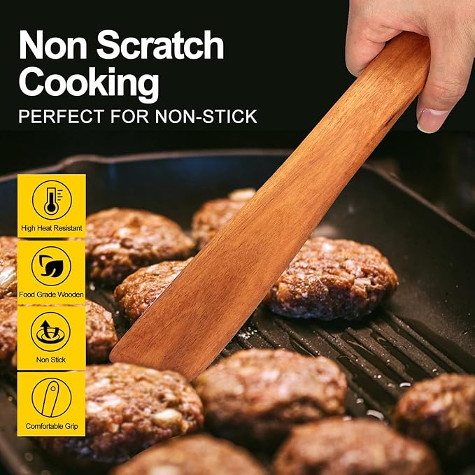 Flat Wooden Spatula for Kitchen Utensil Spurtle Kitchen Tool Turner Teak Wood Scraper Spatulas Non Toxic Cooking Utensil Bamboo Spatula for Cooking Spoon Small Egg Flipper Spatulas Sourdough Stirrer