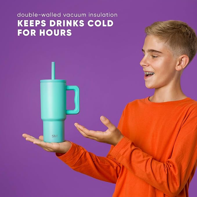 Simple Modern Kids 24 oz Tumbler with Handle and Silicone Straw Lid | Spill Proof and Leak Resistant | Reusable Stainless Steel Bottle | Gift for Kids Boys Girls | Trek Collection | Confetti