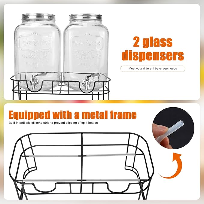 DD&HAPP Glass Drink Dispensers For Parties. 1.2 Gallon Beverage Dispensers With Stand And Stainless Steel Spigot .Lemonade Dispenser With Ice Cylinder.Mason Jars,Laundry Detergent Dispenser.