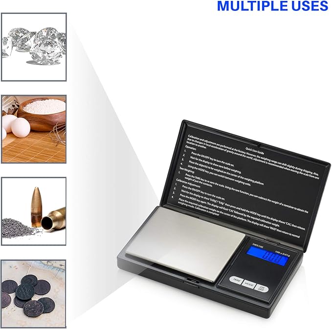 Smart Weigh Digital Pocket Gram Scale,100g x 0.01g Digital Gram Scale, Jewelry Scale, Food Scale, Kitchen Scale Black, Battery Included