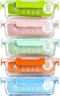 C CREST [5-Pack] Glass Lunch Box, Meal Prep Glass Containers with Lids, Glass Food Storage Containers, 34 OZ