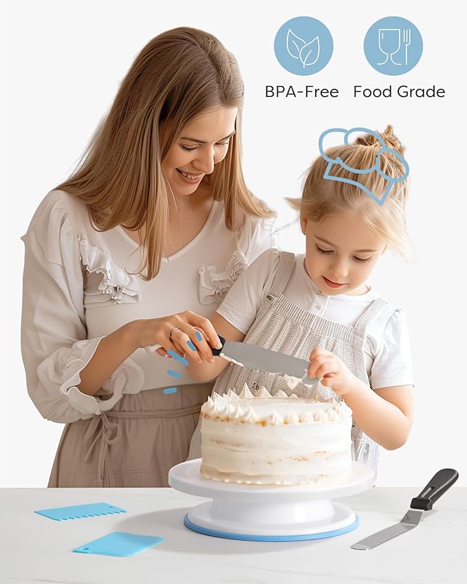 Kootek Cake Decorating Kit Baking Supplies Set Cake Turntable with 2 Frosting Straight Angled Spatula 3 Icing Smoother Scrapers Baking Accessories Tools for Beginners and Pros, Blue