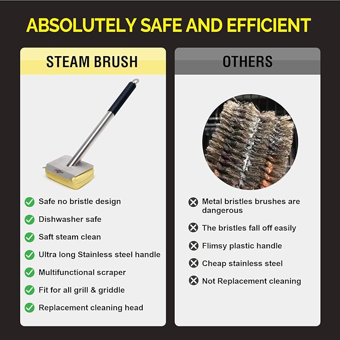 Grill Brush Bristle Free,BBQ Replaceable Scraper Cleaning Head,Safe Grill Accessories for Cast Iron Grates/Porcelain/Weber Gas/Charcoal Grill,Grill Brush for Outdoor Grill-Yellow