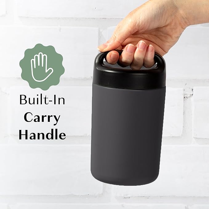 Goodful Stainless Steel Food Jar, Double Wall Vacuum Sealed Insulated Food Storage Container with Carry Handle Lid, 16-Ounce, Gray