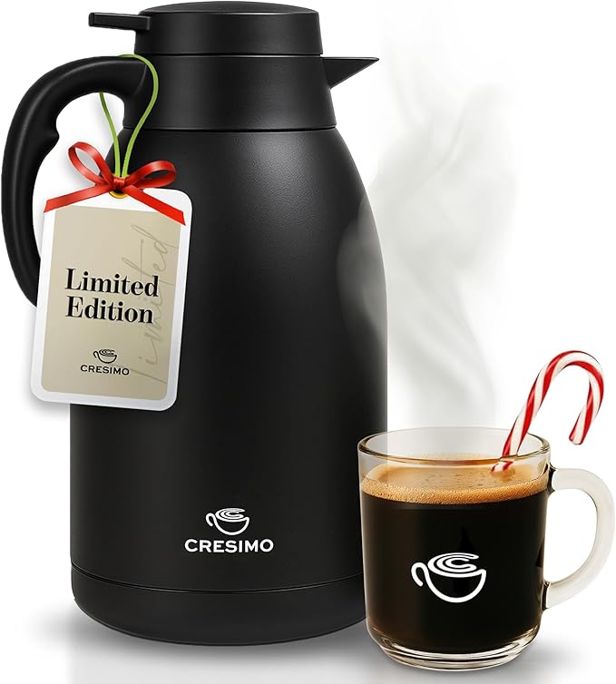 Thermal Coffee Carafe, 68 Oz - Sophisticated Black Stainless Steel, Durable & Easy to Pour, Keeps Drinks Perfectly Hot for 12 Hours & Chilled for 36 Hours, Ideal Coffee Urn for Home, Office, & Parties