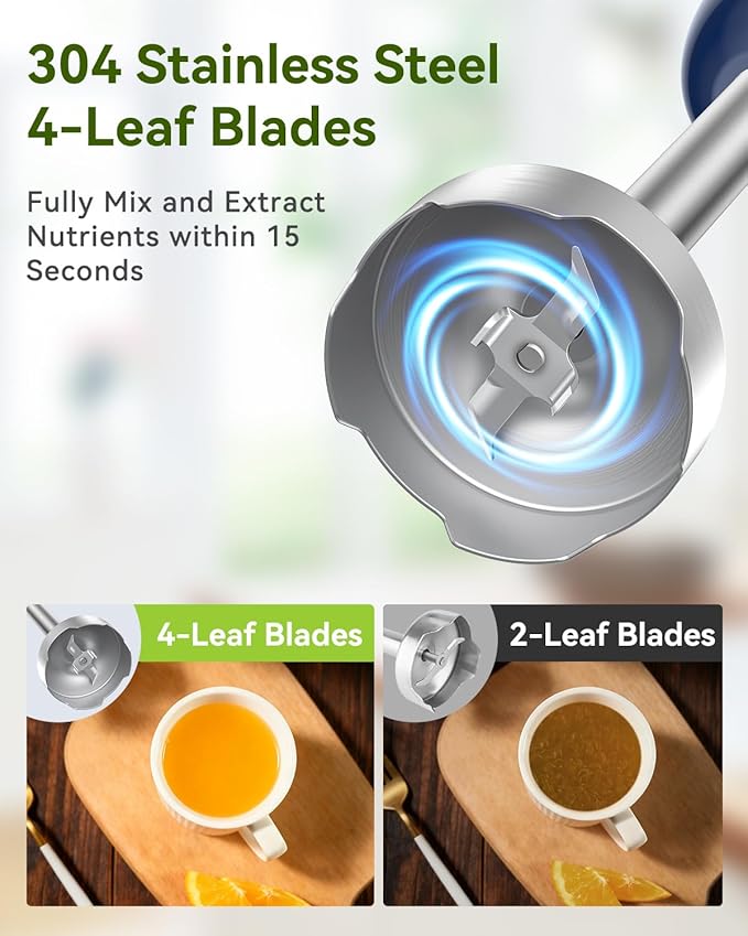 Immersion Blender Handheld 5 in 1 Hand Blender, 1000W Hand Mixer Stick, BPA-Free 12 Speed Handheld Blender 304 Stainless, Beaker, Chopper, Whisk and Milk Frother, Soup, Smoothies, Baby Food, Sauce