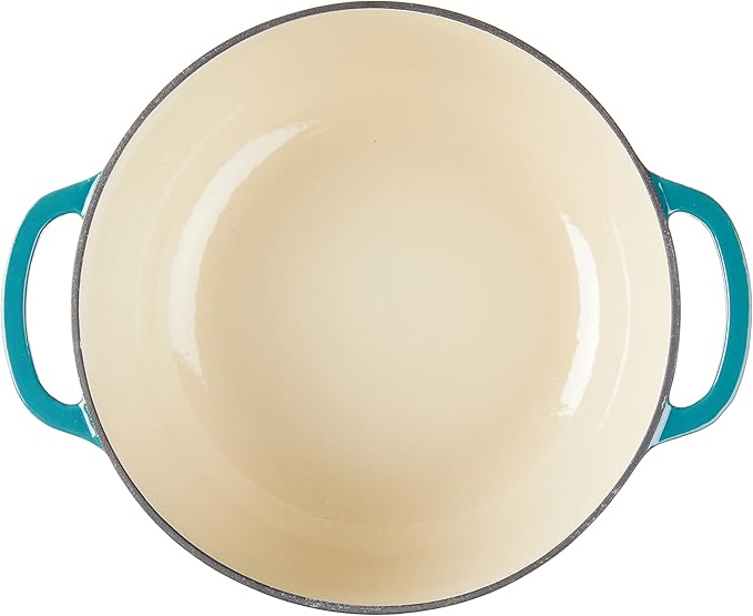 Lodge 7.5 Quart Enameled Cast Iron Dutch Oven with Lid – Dual Handles – Oven Safe up to 500° F or on Stovetop - Use to Marinate, Cook, Bake, Refrigerate and Serve – Lagoon