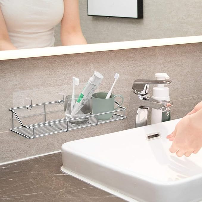 ODesign Adhesive Bathroom Shelf Organizer Shower Caddy Kitchen Spice Rack Wall Mounted No Drilling SUS304 Stainless Steel Rustproof
