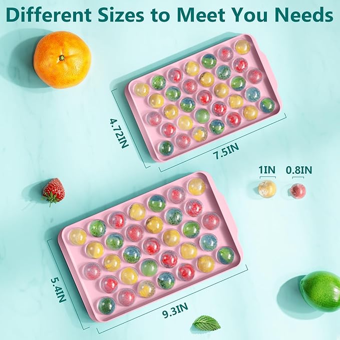 3 Pack Ice Trays for Freezer, 99 PCS Ice Cube Tray with Lid and Bin, Round Ice Cube Mold, Circle Ice Maker for Chilling Drinks (0.8 inch, Pink)