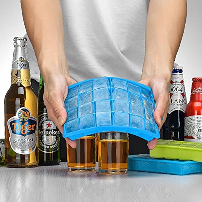 Ice Cube Tray, Silicone Square Ice Trays Easy Release Stackable Ice Cube Mold with Removable Lid, 24 Cavity (2 Pack, Sky Blue)