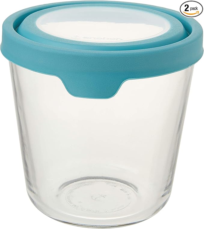 Anchor Hocking Trueseal Glass Food Storage Container with Airtight Lid, 7 Cup Tall, Mineral Blue
