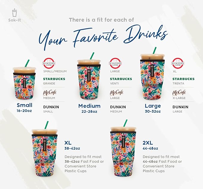 Sok It JavaSok Iced Coffee & Cold Soda Insulated Neoprene Cup Sleeve (Tropical Breeze, Small: 16-20oz)