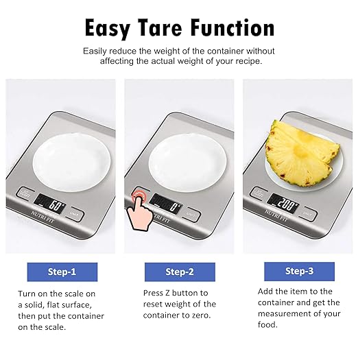 Food Scale, Kitchen Scales Digital Weight Food Grams and Ounces for Weight Loss Baking Cooking of NUTRI FIT, Max 11lb 1g Increment, Backlight LCD Smart Tare Stainless Steel, Easy to Use, AAA Battery