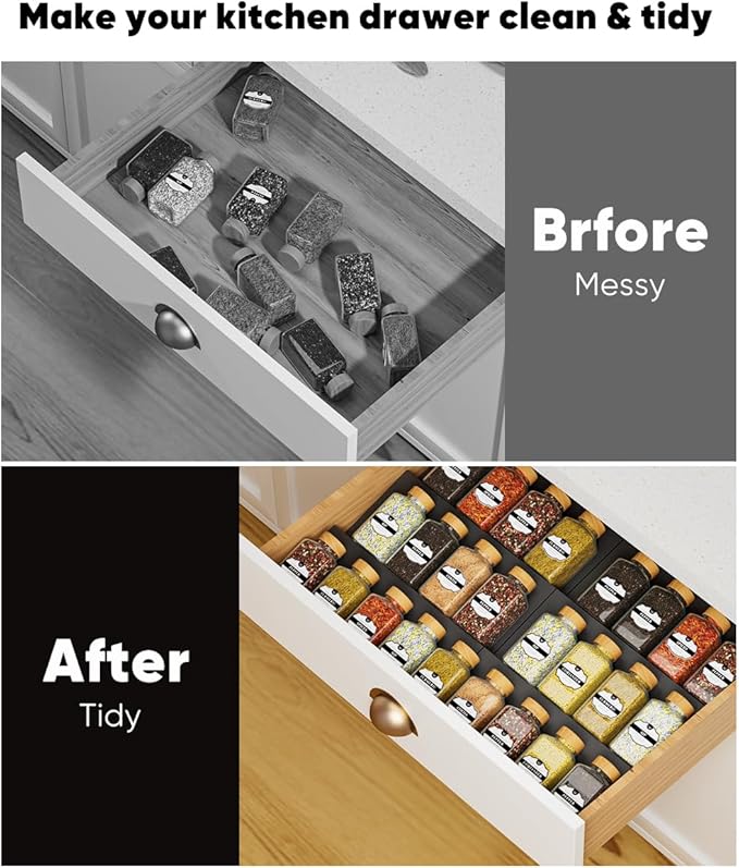 Artibear Expandable Spice Rack Drawer Organizer for 8" to 24" Kitchen Cabinets Drawer Tray, Set of 9