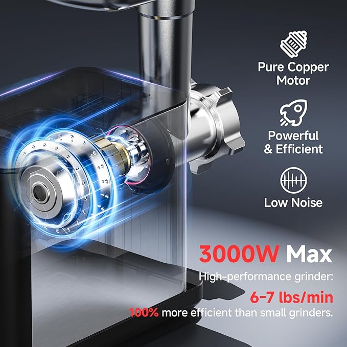 AAOBOSI Multifunctional Digital Meat Grinder Electric 3000W Max w/ 9 Touch Screen Presets, Auto-Reverse & Built-in Storage -Grinding, Sausage & Kibbe & Grate Cheese Making for Home Use
