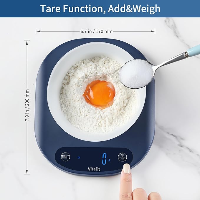 Vitafit 33lb/15kg Digital Food Scale in High Precision 0.1oz/1g, Our Own Kitchen Scale Professional Factory Since 2001, Home and Kitchen Essentials for Cooking and Baking, LED, 3*AAA Batteries, Blue