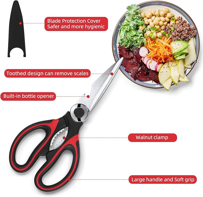 Kitchen Scissor For General Use 2-Packs,Heavy Duty Kitchen Raptor Meat Shears,Dishwasher Safe Cooking Scissors, Stainless Steel Multi-function Scissors For Food,Chicken,Poultry, Fish, Pizza,Herbs