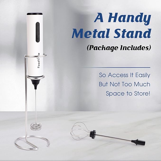MF05 Rechargeable Milk Frother USB Charging Handheld Foam Maker with Stainless Balloon Whisk for Cappuccino, Latte, Bulletproof Coffee, Keto Diet, Protein Powder, Matcha (White)