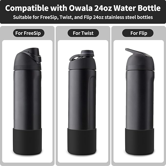 Silicone Boot for Owala 24 oz Water Bottles, Anti-Slip Protective Sleeve Bottom Protector for Owala Twist & FreeSip & Flip Stainless Steel Water Bottle (Glitter Black)