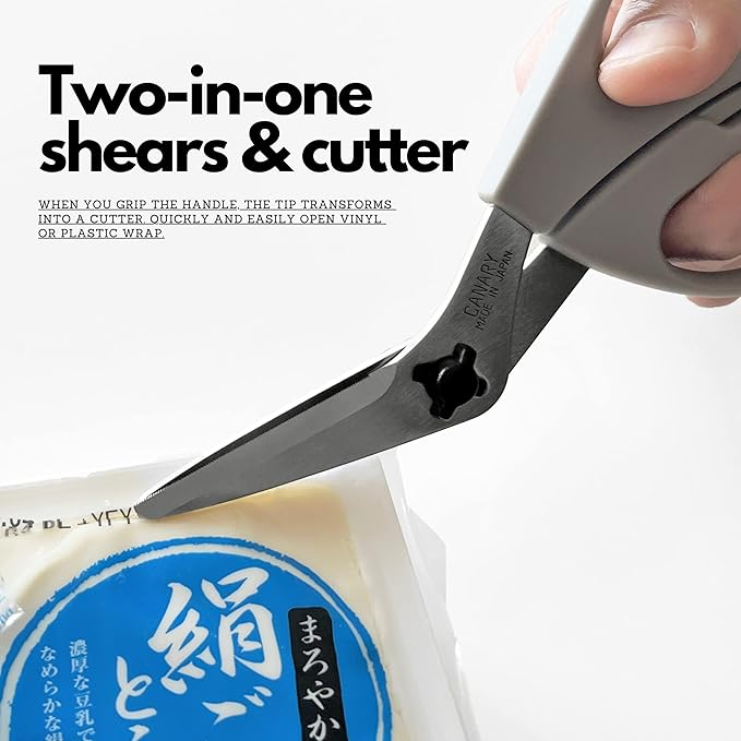 CANARY Japanese Kitchen Shears with Cutter 7.5" Offset Angled Blade, Made in JAPAN, Dishwasher Safe Come Apart Blade, All-Purpose Detachable Kitchen Scissors, Rust Proof Japanese Stainless Steel, Gray