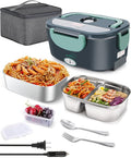 Buddew Electric Lunch Box for Adults, 80W Heated Lunch Box with Dual 1.5L Stainless Steel Portable Food Warmer,12/24/110V Lonchera Electrica Portatil for Travel&Work, Loncheras para Hombres de Trabajo