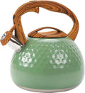 Stovetop Whistling Tea Kettle 3.2QT - Stainless Steel with Wood Grain Handle, Loud Whistle Kettle for Tea, Coffee & Milk, Ergonomic Grip & Balanced Pour Spout (Emerald Green)