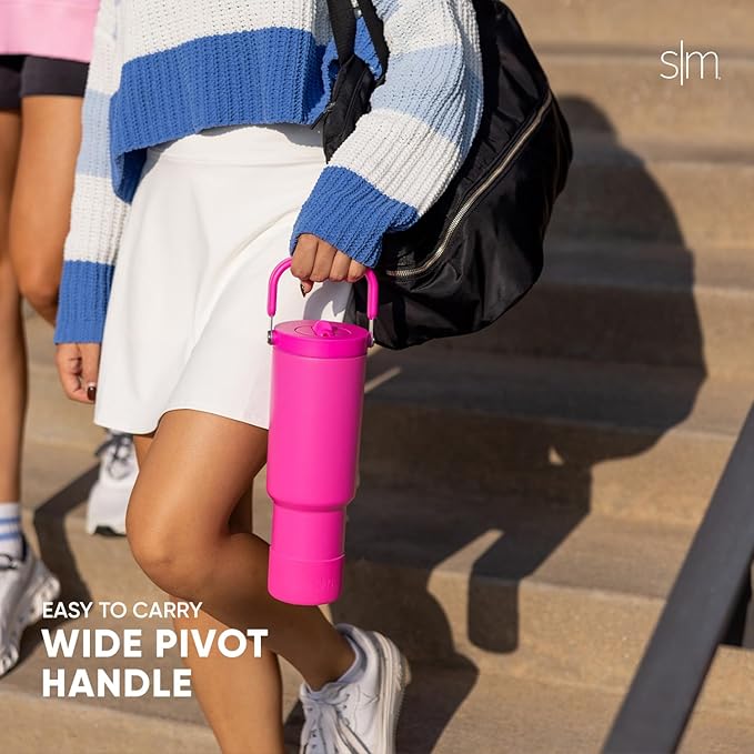 Simple Modern Trek Pivot | 40oz Flip Straw Tumbler with Handle | Water Bottle & Boot | Interchangeable Straw & Chug Lids | Insulated Stainless Steel Jug | Gym Sports Outdoors | Blush Tie Dye